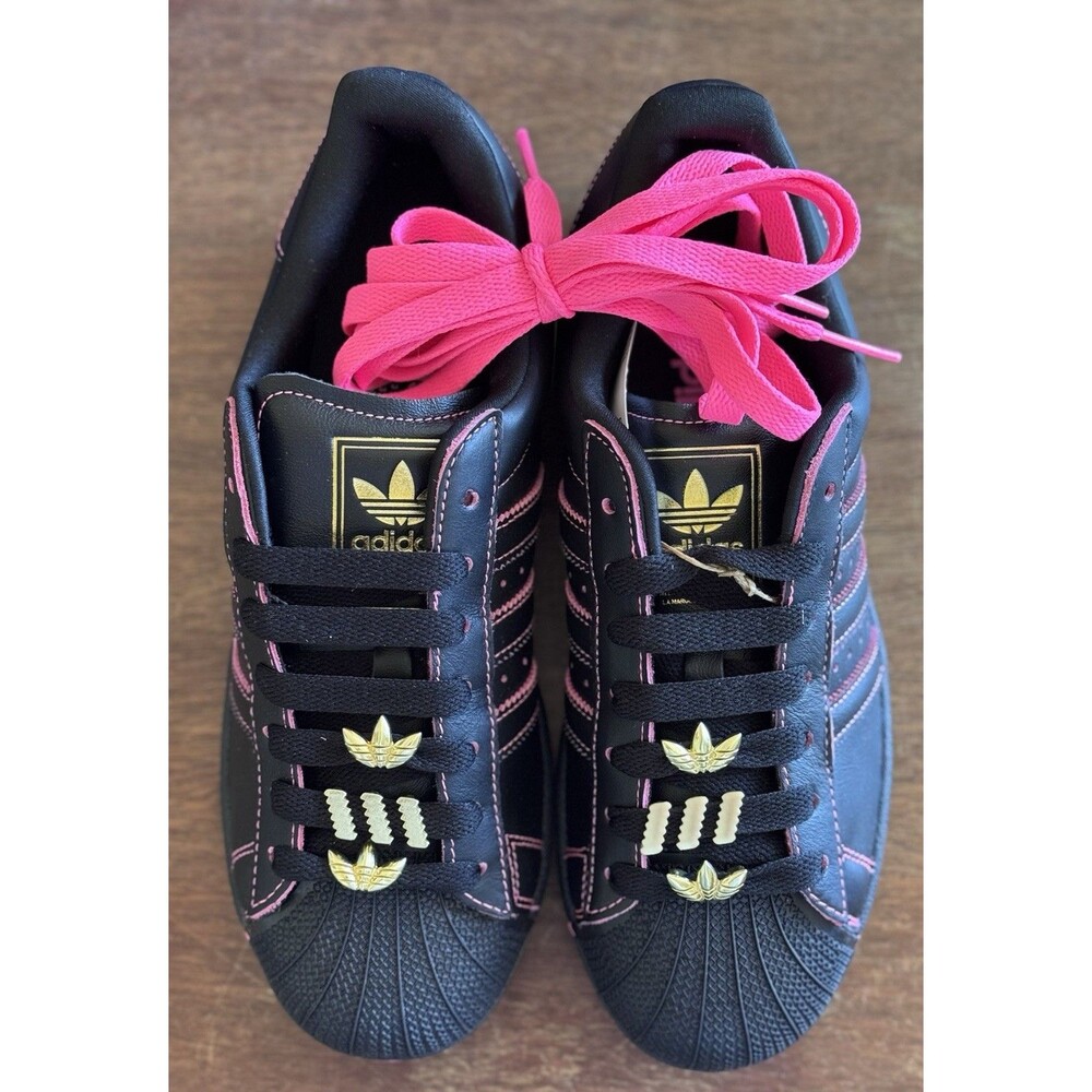 Women’s Size 8.5 Adidas Superstar II Black Pink Gold JS1380 Shell Toe New In Box - Picture 3 of 10